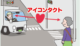 運転手と歩行者のアイコンタクトのイラスト