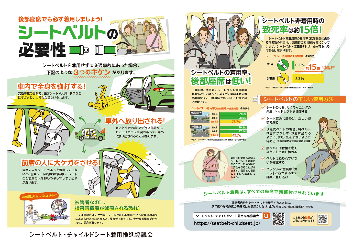「シートベルトの必要性」の表示